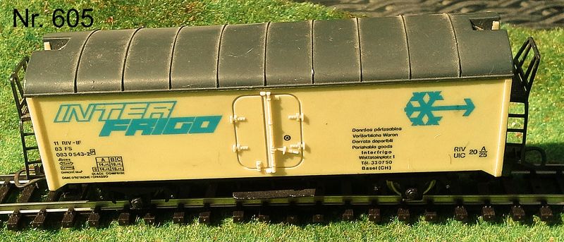 Nr. 605   Interfrigo K&uuml;hlwagen, H0; 2 achsig, beschriftet