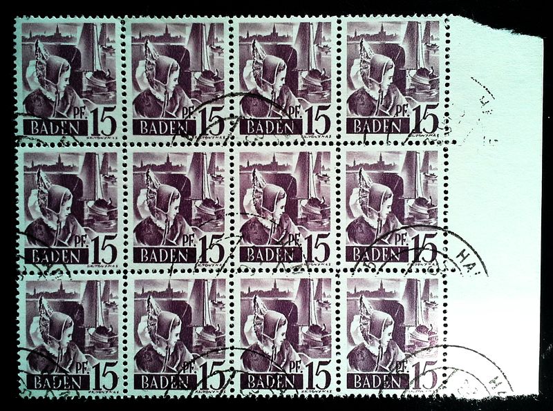 Lot Nr. 320    Bogenteil 1947 Rheinland Pfalz  15 Werte  ANK Nr. 5  15 Pfennig,