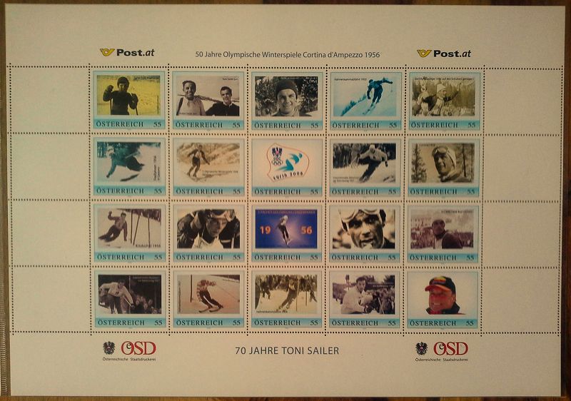 Lot Nr. 385  Personalisierter  Briefmarkenbogen,  70 Jahre Toni Sailer