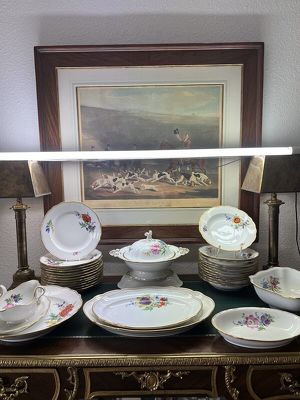 Meissen Porzellan 1930 Speiseservice 12 Pers. 31 Teile, 1. Wahl, Randblumen 3-5