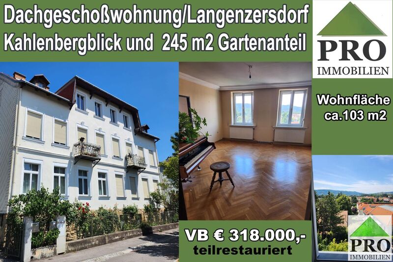 TOP Dachgeschosswohnung restauriert und eigenem Gartenanteil mit Kahlenberg-Blick in Langenzersdorf