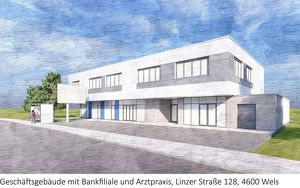 Arztpraxen und Büros im Neubau Büro- und Geschäftsgebäude mit Bankfiliale - in Wels/Pernau direkt an der B1