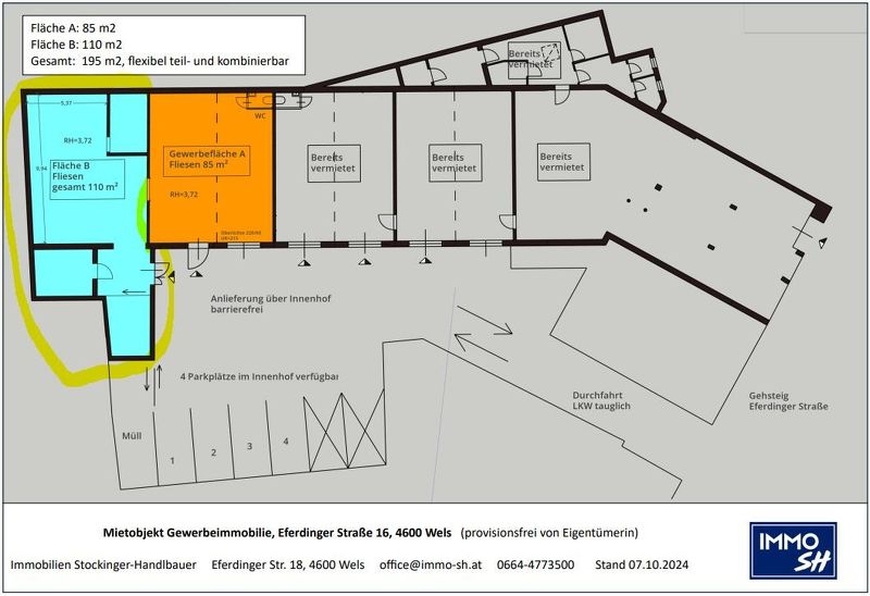 Lager/Halle in der Eferdingerstraße, Kerngebietswidmung