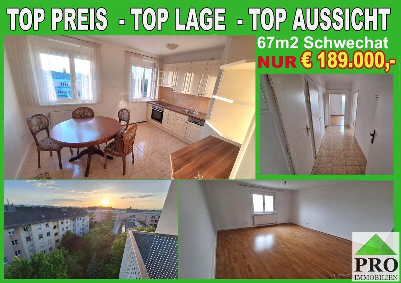 Sonnige ruhige Wohnung mit Fernsicht und Balkon in Schwechat Nähe Zentrum.