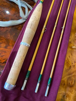 Hardy Marvel 7 1/2ft Palakona Bambus Fliegenrute 3-teilig 2 Spitzen mit Lederrohr-
