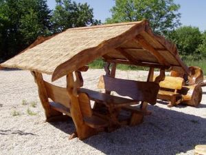 Überdachte Massivholz Garnituren, Pavillon, Tische, Stühle, Bänke