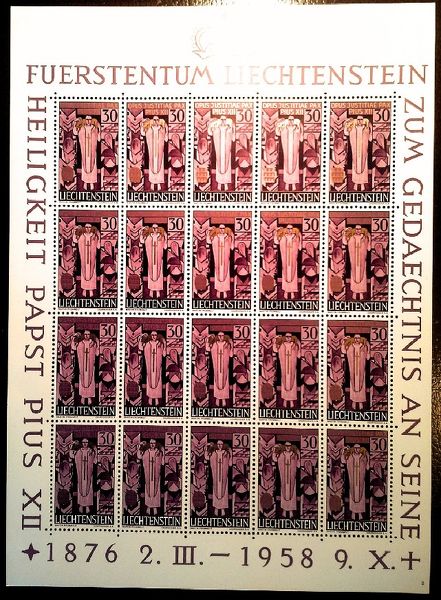 Lot Nr. 173 Kleinbogen Liechtenstein "Zum Gedenken an Papst Pius XII"