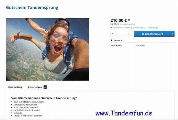 Tandemsprung Gutschein 210 Euro