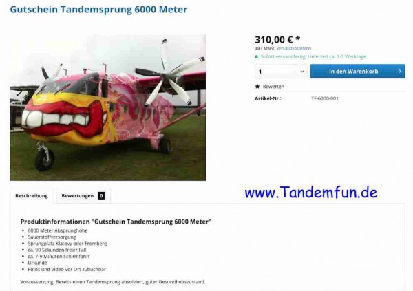 Tandemsprung Gutschein 6000m 310 Euro