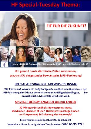 SPEZIAL TUESDAY bei HAPPY - FUTURE zum Thema: FIT für die ZUKUNFT