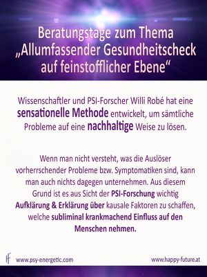 BERATUNGSTAGE zum Thema "Allumfassender GESUNDHEITSCHECK auf feinstofflicher Ebene"